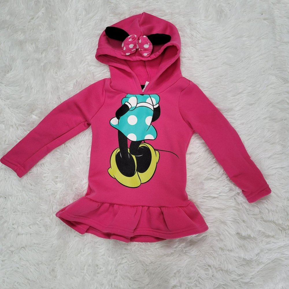 🍀4/$20 -  Disney Minnie Mouse Hoodie Tunic Pullover Sweater Dress - Size 3T